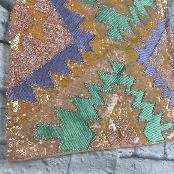 NWOT English Rose mini skirt pastel sequin lined side zip - Picture 2 of 8